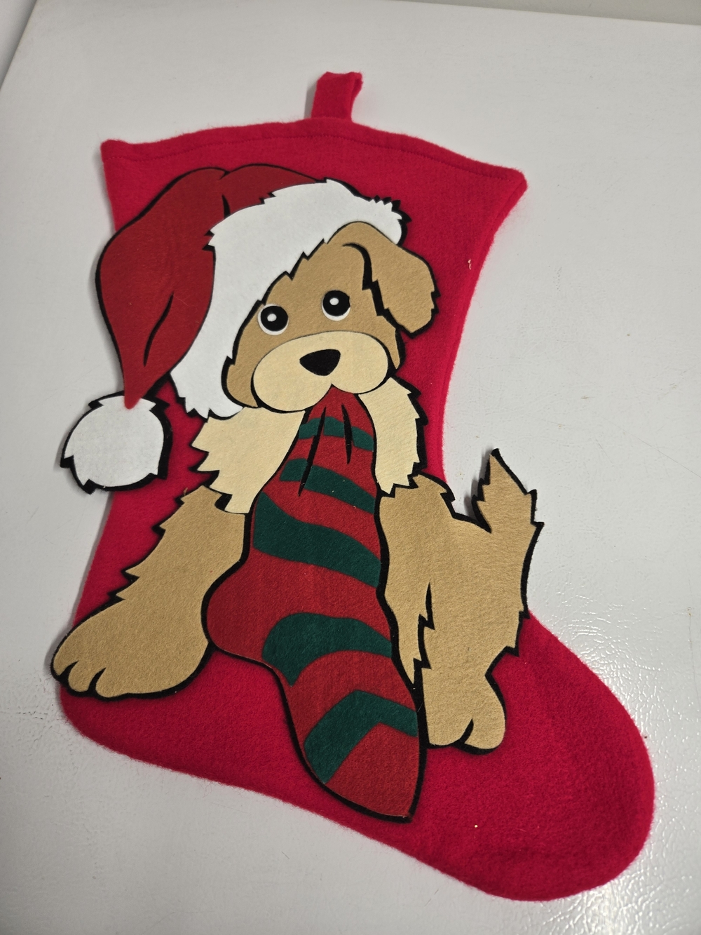 Holiday Red Dog Stocking with Puppy Design - Unbranded